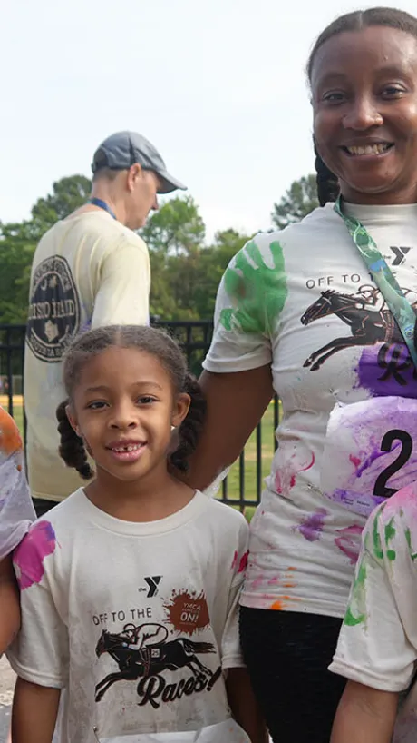 Family celebrating their finish at the Families On! race