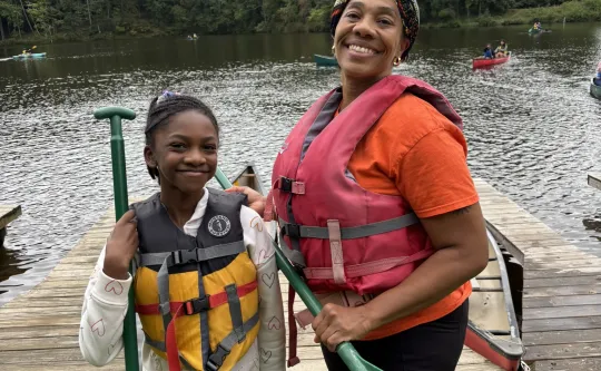 Young girl and mother after kayaking at Camp Kanata with Lightner Y Achievers