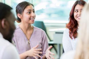 Group of adult friends talking