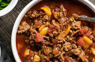 Pot of chili and sides