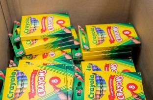 Box of markers and crayons