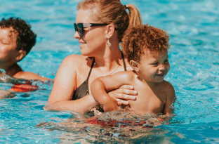 family in the pool