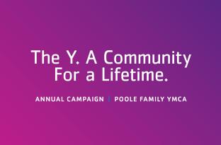pink and purple background with The Y. A Community for a Lifetime and YMCA Annual Campaign