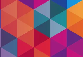 Colorful geometric background made up of triangles and diamonds in shades of red, orange, pink, blue, and purple, forming a vibrant abstract pattern.