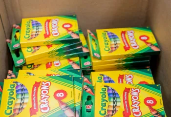 Box of markers and crayons