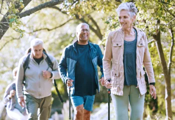 Group of senior adults walking outside