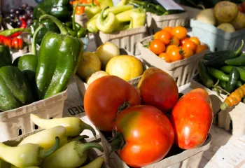 grouping of fresh farm vegetables on a display