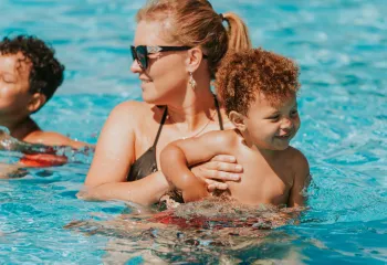family in the pool