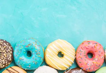 donuts on a light blue background table
