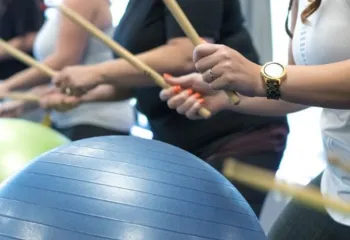 fitness drumming in a line