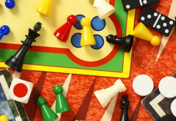 Colorful assortment of board game pieces 