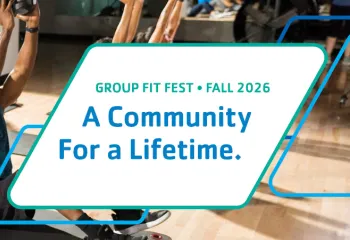Group fitness class at the Y with A Community for a Lifetime overlay