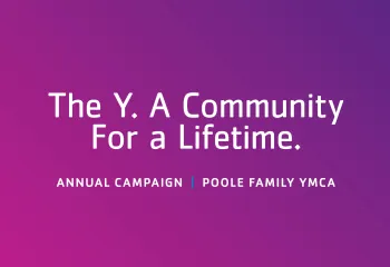 pink and purple background with The Y. A Community for a Lifetime and YMCA Annual Campaign