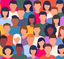 vector illustration of a diverse group of faces in bright colors