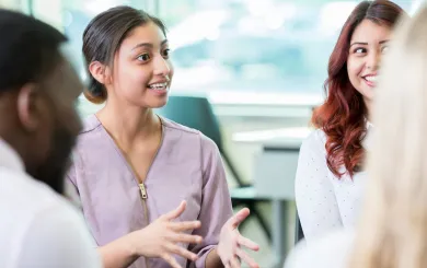 Group of adult friends talking