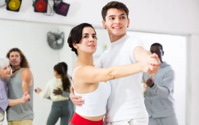 Couple taking a ballroom dance class