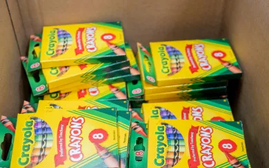 Box of markers and crayons