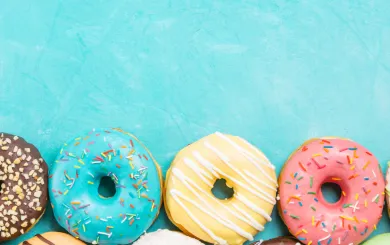 donuts on a light blue background table