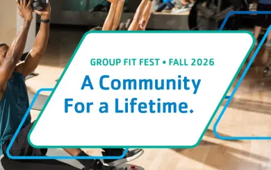 Group fitness class at the Y with A Community for a Lifetime overlay