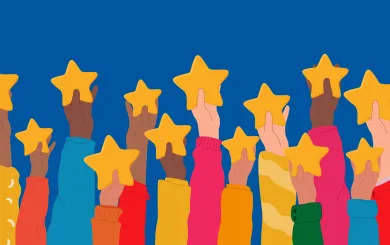 illustration of hands holding up gold stars of appreciation