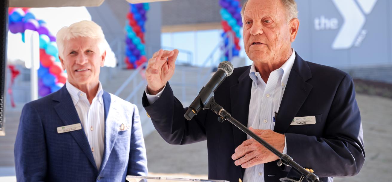 Tim Smith and Bubba Rawl from Preston Development at the Chatham Park YMCA Ribbon-Cutting (March 2025)