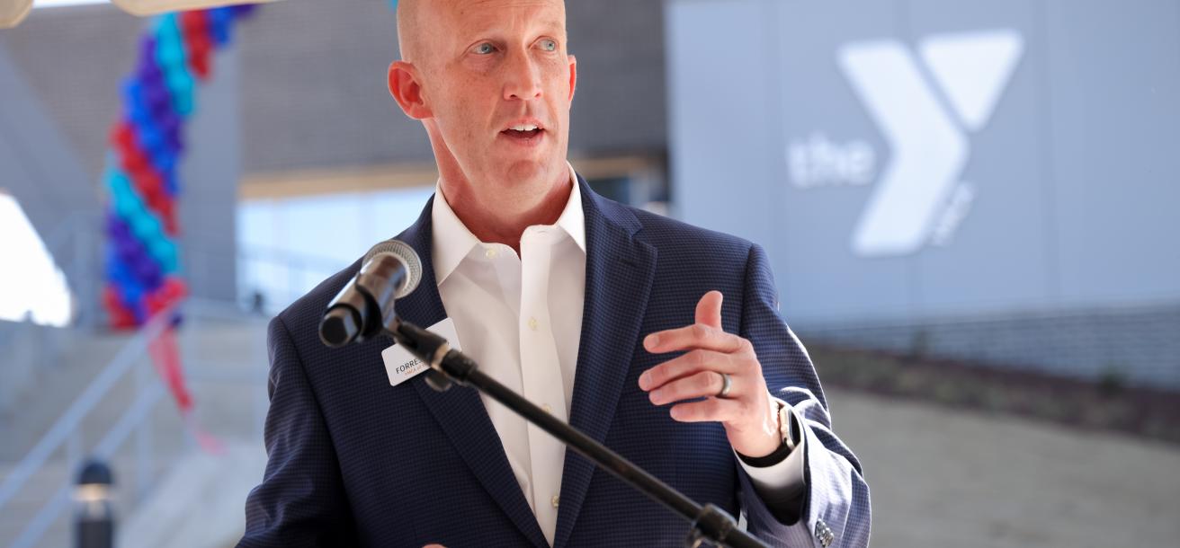 Forrest Perry, YMCA of the Triangle Vice President of Operations, speaking at the Chatham Park YMCA Ribbon-Cutting (March 2025)