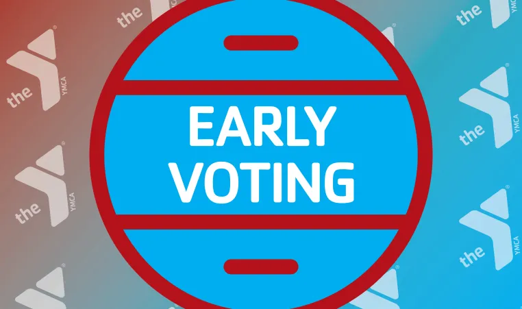 YMCA, Early Voting, red and blue circle with white letters