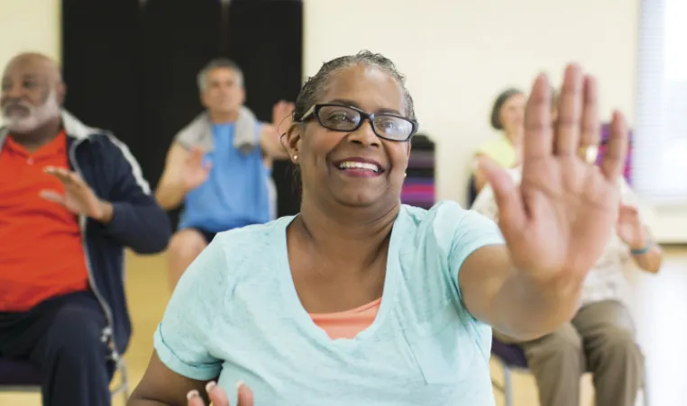 woman participates in a diabetes prevention program group session