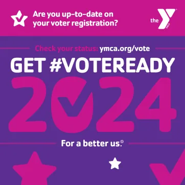 pink and purple graphic for voter registration day and getting hashtag vote read