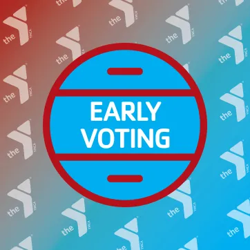 YMCA, Early Voting, red and blue circle with white letters