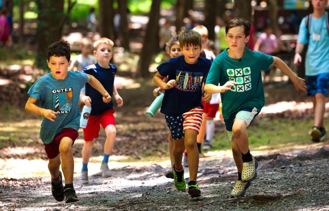 Group of boys in a relay race