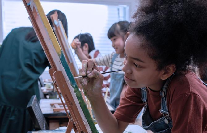Girl painting at an easel