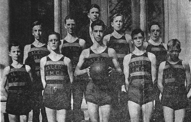 Archive photo of a Raleigh YMCA basketball team from the early 20th century